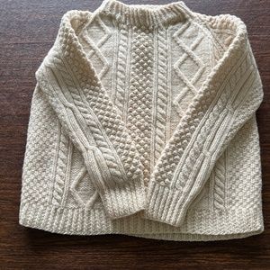 Vintage Authentic Irish Wool hand made Cable Knit Sweater, Cream Wool